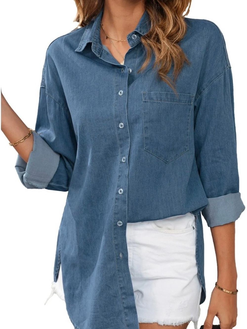 Casual Blue Denim Button-Up Shirt